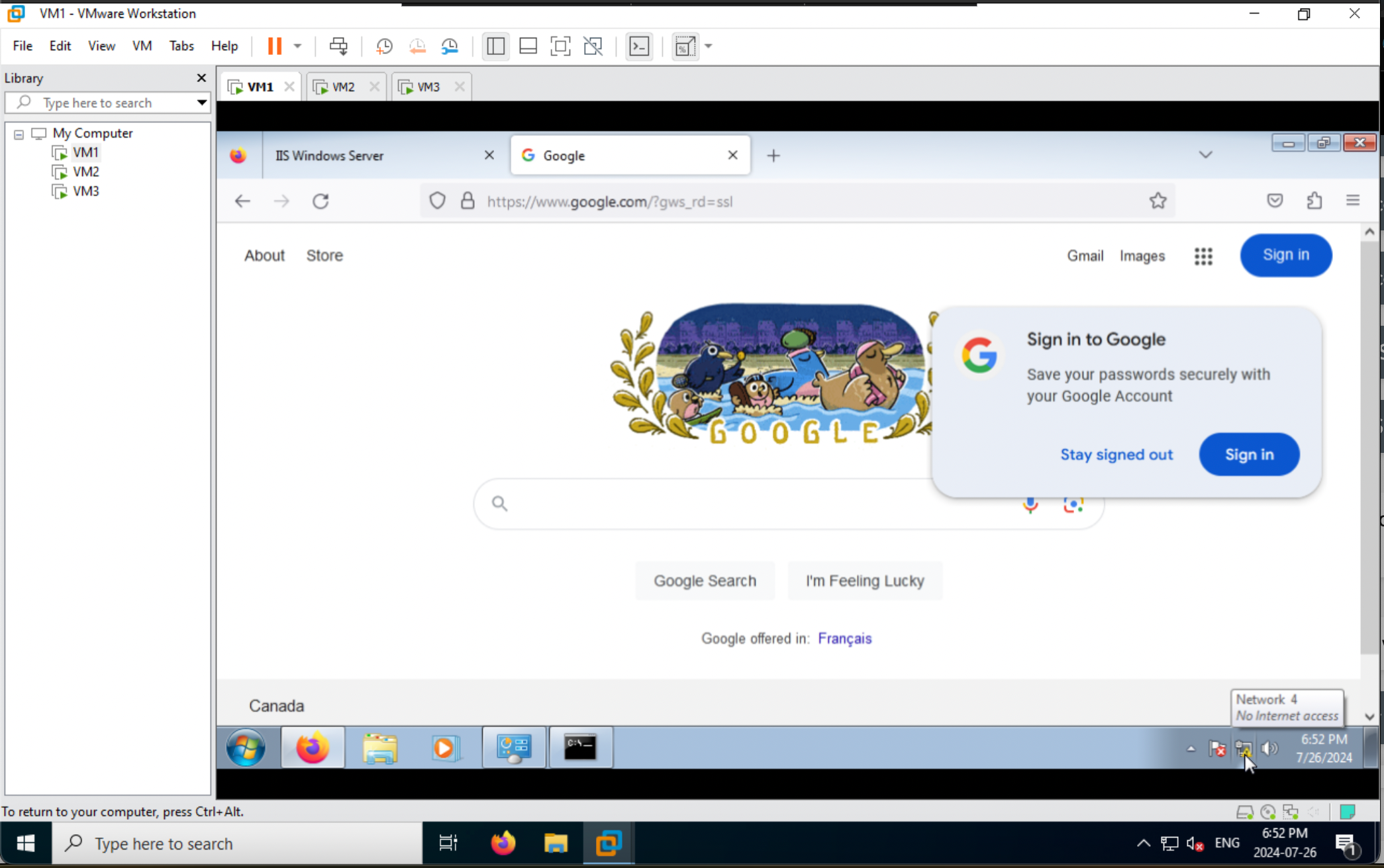 Showing of Windows 7 accessing Google.com