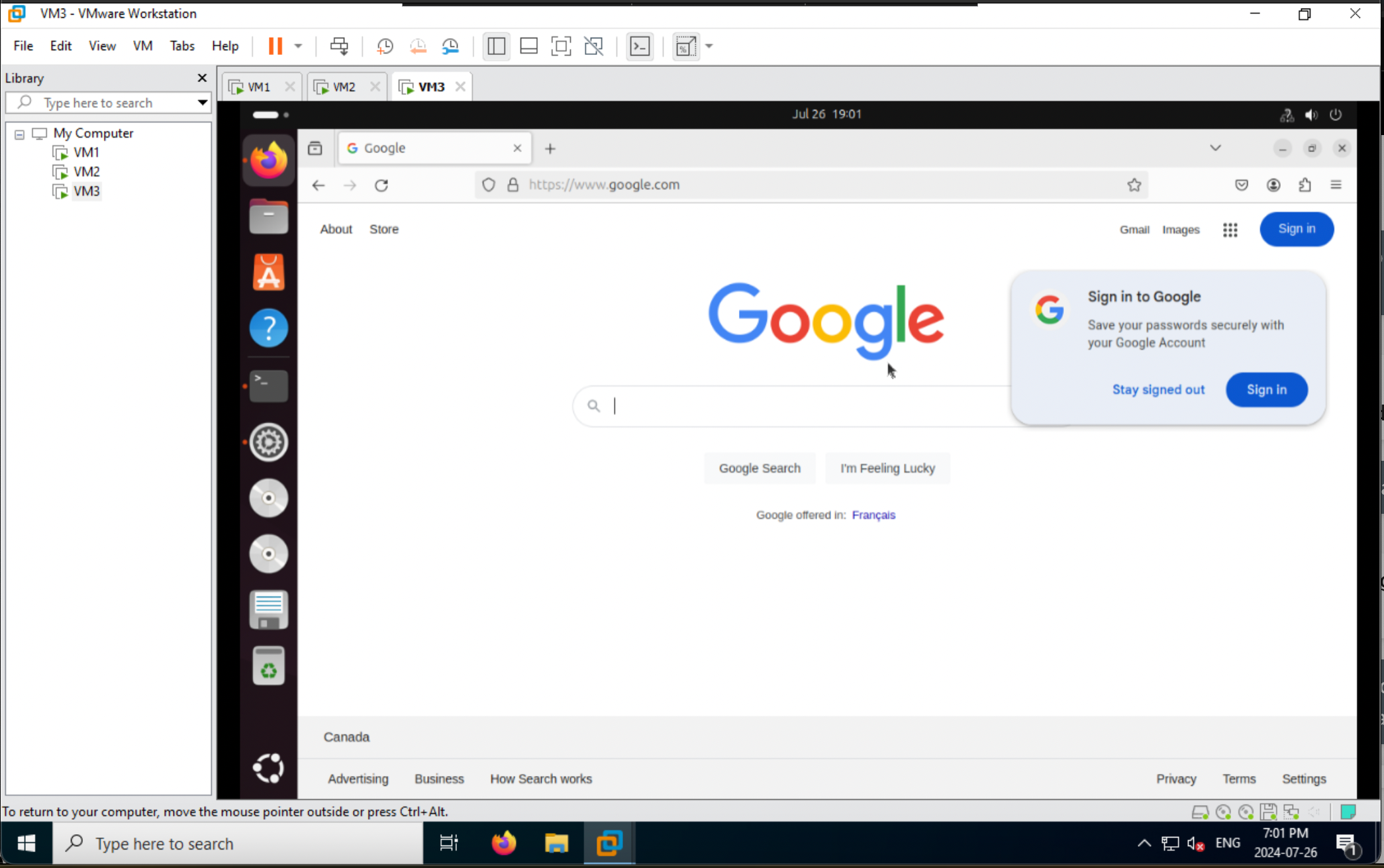 Showing of Ubuntu Desktop Accessing Google.com